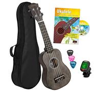 CASCHA Ukulele soprano nero Bundle, piccola chitarra hawaii per bambini e adulti, con ukulele, accordatore, borsa, 3 plettri e corde Aquila