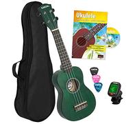 CASCHA Ukulele soprano verde Bundle, piccola chitarra Hawaii per bambini e adulti, con ukulele, accordatore, borsa, 3 plettri e corde Aquila