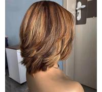 Caschetto A Strati Da Donna Con Frangia, Riflessi Castani Biondi, Parrucca Brasiliana Completamente Realizzata A Macchina, Capelli Umani Remy, Parte iore Del Cuoio Capelluto Per Un Look Naturale