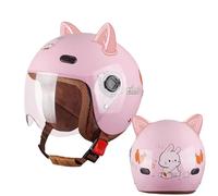 Caschetto Bici Bambina Rosa Con Visiera Chiara Trasparente, Casco Monopattino Bambini Con Orecchie Da Orsetto, Semicasco Regolabile Fragola Per Bicicletta 3-12 Anni 2,46~52cm
