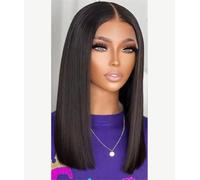 Caschetto Liscio, Parrucche Frontali In Pizzo, Parrucche Frontali In Pizzo, Parrucche Brasiliane Pre-Pizzicate Per Donne 134 Frontal Wig 14inch#180##1B