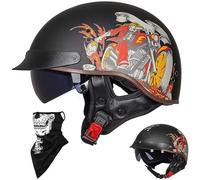 Caschi Cromwell Jet E Demi-Jet Casco Moto A Mezzo Casco retrò Harley Casco Anticollisione di Sicurezza per Scooter Chopper Cruiser DOT/ECE con Occhiali A Sgancio Rapido,K-XL=(61~62cm)