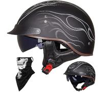 Caschi Cromwell Jet E Demi-Jet Casco Moto A Mezzo Casco retrò Harley Casco Anticollisione di Sicurezza per Scooter Chopper Cruiser DOT/ECE con Occhiali A Sgancio Rapido,C-M=(57~58cm)