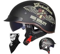 Caschi Cromwell Jet e Demi-Jet Casco Moto A Mezzo Casco Retrò Harley Casco Anticollisione Di Sicurezza Per Scooter Chopper Cruiser DOT / ECE Con Occhiali A Sgancio Rapido,B-XL=（61~62cm）