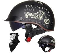 Caschi Cromwell Jet e Demi-Jet Casco Moto A Mezzo Casco Retrò Harley Casco Anticollisione Di Sicurezza Per Scooter Chopper Cruiser DOT / ECE Con Occhiali A Sgancio Rapido,F-XXL=（63~64cm）