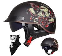 Caschi Cromwell Jet E Demi-Jet Casco Moto A Mezzo Casco retrò Harley Casco Anticollisione di Sicurezza per Scooter Chopper Cruiser DOT/ECE con Occhiali A Sgancio Rapido,E-XL=(61~62cm)