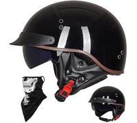 Caschi Cromwell Jet e Demi-Jet Casco Moto A Mezzo Casco retrò Harley Casco Anticollisione di Sicurezza per Scooter Chopper Cruiser DOT/ECE con Occhiali A Sgancio Rapido,I-XL=(61~62cm)
