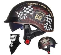 Caschi Cromwell Jet e Demi-Jet Casco Moto A Mezzo Casco retrò Harley Casco Anticollisione di Sicurezza per Scooter Chopper Cruiser DOT/ECE con Occhiali A Sgancio Rapido,A-L=(59~60cm)