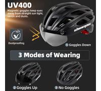 Caschi da bicicletta maschili e femminili, occhiali di sicurezza magnetici staccabili, luce regolabile, dispositivo di protezione di sicurezza traspirante