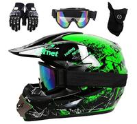 Caschi da Moto Per Bambini ATV, Casco Integrale Per Bambini con Cinturino Regolabile Per Il Mento Per Ragazzi E Ragazze, Per Bici da Cross BMX, con Occhiali, Guanti E Maschera(K8,L(56-57cm))