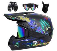 Caschi da Moto Per Bambini ATV, Casco Integrale Per Bambini con Cinturino Regolabile Per Il Mento Per Ragazzi E Ragazze, Per Bici da Cross BMX, con Occhiali, Guanti E Maschera(K9,M(54-55cm))