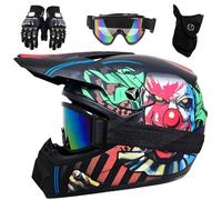 Caschi da Moto Per Bambini ATV, Casco Integrale Per Bambini con Cinturino Regolabile Per Il Mento Per Ragazzi E Ragazze, Per Bici da Cross BMX, con Occhiali, Guanti E Maschera(K14,S(52-53cm))