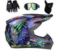 Caschi da Motocross Per Bambini 8-14 Anni, Casco ATV Per Ragazzi Omologato DOT, con Occhiali, Maschera E Guanti, Per Fuoristrada(CC,S(52-53cm))