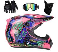 Caschi da Motocross Per Bambini 8-14 Anni, Casco ATV Per Ragazzi Omologato DOT, con Occhiali, Maschera E Guanti, Per Fuoristrada(BB,M(54-55cm))