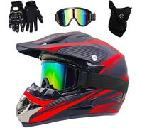 Caschi da Motocross per Bambini, Adulti E Giovani, DOT, Casco da Fuoristrada, per Motocross, ATV, BMX, MX, Downhill, Quad, Fuoristrada, Casco Integrale da Moto, con Occhi, Red Lines, L(56-57cm)