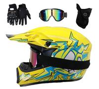 Caschi da Motocross Per Bambini, Casco Integrale da Moto Per Ragazzi Dagli 8 Ai 14 Anni Per Fuoristrada, Atv, Utv, Guida Su Strada con Occhiali, Guanti E Maschera, Omologato DOT(020,XL(59-60CM))