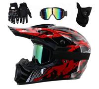 Caschi da Motocross Per Bambini, Casco Integrale da Moto Per Ragazzi Dagli 8 Ai 14 Anni Per Fuoristrada, Atv, Utv, Guida Su Strada con Occhiali, Guanti E Maschera, Omologato DOT(010,XL(59-60CM))