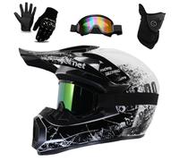Caschi da Motocross Per Bambini, Casco Integrale da Moto Per Ragazzi Dagli 8 Ai 14 Anni Per Fuoristrada, Atv, Utv, Guida Su Strada con Occhiali, Guanti E Maschera, Omologato DOT(06,XL(59-60CM))