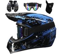Caschi da Motocross Per Bambini, Fuoristrada, Strada E Fuoristrada, Per Bambini Dagli 8 Ai 14 Anni, Casco BMX MX ATV, con Occhiali, Guanti E Maschera, Omologati DOT(905 blue floral,M(54-55cm))