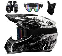 Caschi da Motocross Per Bambini, Fuoristrada, Strada E Fuoristrada, Per Bambini Dagli 8 Ai 14 Anni, Casco BMX MX ATV, con Occhiali, Guanti E Maschera, Omologati DOT(905 gray floral,XL (58-59cm))