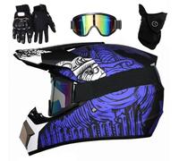 Caschi da Motocross Per Ragazzi E Bambini, Per ATV, Dirtbike, BMX, Mx, Fuoristrada, Integrali, Con Occhiali, Guanti E Maschera, Omologati DOT(Blue order,S(52-53cm))