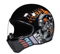 Caschi integrali da moto per adulti con visiera parasole Casco retrò per scooter motos e bicicletta Design Skull Knight Leggero e sicuro per gli spostamenti quotidiani Black lucido M/57-58cm