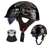 Caschi jet vintage for motociclette, casco aperto anti-collisione con occhiali integrati, certificato ECE for uomini, donne e adulti, for scooter, biciclette, cruiser(A10,L-59-60CM)