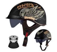 Caschi jet vintage for motociclette, casco aperto anti-collisione con occhiali integrati, certificato ECE for uomini, donne e adulti, for scooter, biciclette, cruiser(A04,M-57-58CM)