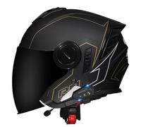 Caschi Moto Jet Bluetooth Auricolare E Microfono Integrati con Doppia Visiera Parasole Certificazione DOTECE Casco Jet Per Adulti Uomini Donne - Mezze Caschi Moto Stile Vintage W,L=59~60cm