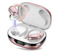 CASCHO Cuffie Bluetooth, Auricolari Bluetooth 5.3 con Gancio per Orecchio, 60H con Indicatore LED per Cassa di Ricarica, Chiamata ENC HD, Vestibilità Comoda, Basso Profondo, IPX7 Impermeabile(Rosa)