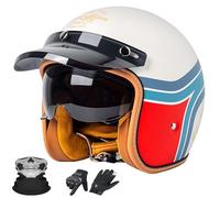 Casco 3/4 Moto Aperto Retro Tedesco - Con Parabrezza Integrato e Visiera Solare, Certificato DOT/ECE, Unisex per Tutte Le Stagioni - Adatto per Motos Jet e Scooter.(7,M=57~58)