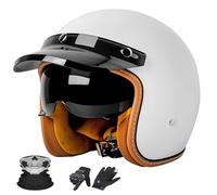 Casco 3/4 Moto Aperto Retro Tedesco - Con Parabrezza Integrato e Visiera Solare, Certificato DOT/ECE, Unisex per Tutte Le Stagioni - Adatto per Motos Jet e Scooter.(14,L=59~60)