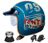 Casco 3/4 Moto Aperto Retro Tedesco - Con Parabrezza Integrato e Visiera Solare, Certificato DOT/ECE, Unisex per Tutte Le Stagioni - Adatto per Motos Jet e Scooter.(4,XL=61~62)