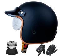 Casco 3/4 Moto Aperto Retro Tedesco - Con Parabrezza Integrato e Visiera Solare, Certificato DOT/ECE, Unisex per Tutte Le Stagioni - Adatto per Motos Jet e Scooter.(6,XL=61~62)