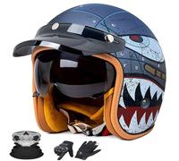 Casco 3/4 Moto Aperto Retro Tedesco - Con Parabrezza Integrato e Visiera Solare, Certificato DOT/ECE, Unisex per Tutte Le Stagioni - Adatto per Motos Jet e Scooter.(16,M=57~58)