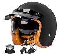 Casco 3/4 Moto Aperto Retro Tedesco - Con Parabrezza Integrato e Visiera Solare, Certificato DOT/ECE, Unisex per Tutte Le Stagioni - Adatto per Motos Jet e Scooter.(5,XXL=63~64)