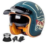 Casco 3/4 Moto Aperto Retro Tedesco - Con Parabrezza Integrato e Visiera Solare, Certificato DOT/ECE, Unisex per Tutte Le Stagioni - Adatto per Motos Jet e Scooter.(3,XXL=63~64)