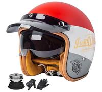 Casco 3/4 Moto Aperto Retro Tedesco - Con Parabrezza Integrato e Visiera Solare, Certificato DOT/ECE, Unisex per Tutte Le Stagioni - Adatto per Motos Jet e Scooter.(12,L=59~60)