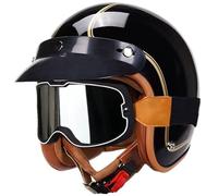 Casco Aperto Mezzo, Caschi Con Visiera, ECE Certificazione Traspirante Casco Scooter, Casco Da Motociclista Retrò Aperto Da Uomo E Da Donna + Occhiali Protettivi Glossy Black,L