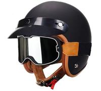 Casco Aperto Mezzo, Caschi Con Visiera, ECE Certificazione Traspirante Casco Scooter, Casco Da Motociclista Retrò Aperto Da Uomo E Da Donna + Occhiali Protettivi Matt Black,L