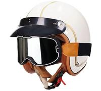 Casco Aperto Mezzo, Caschi Con Visiera, ECE Certificazione Traspirante Casco Scooter, Casco Da Motociclista Retrò Aperto Da Uomo E Da Donna + Occhiali Protettivi White,L