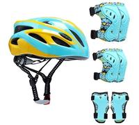 Casco Bici per Bambini Protezioni Set Casco Regolabile con Ginocchiere Gomitiere e Polsiere per Ciclismo Roller Scooter Skateboard Bici 52-58 cm Adatto a bambini 3-12 anni