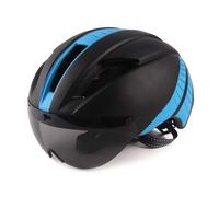 Casco Bicicletta,Casco Ciclismo Lente Goggles Elme Casco da Corsa Bici Casco con Lenti Rimovibili Sun Outdoor Cycling Casco Time Trial Cappellone di Sicurezza M/L(Black Blue,M 54 58CM)