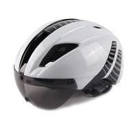 Casco Bicicletta,Casco Ciclismo Lente Goggles Elme Casco da Corsa Bici Casco con Lenti Rimovibili Sun Outdoor Cycling Casco Time Trial Cappellone di Sicurezza M/L(White Black,M 54 58CM)