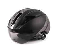 Casco Bicicletta,Casco Ciclismo Lente Goggles Elme Casco da Corsa Bici Casco con Lenti Rimovibili Sun Outdoor Cycling Casco Time Trial Cappellone di Sicurezza M/L(Black,M 54 58CM)