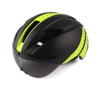 Casco Bicicletta,Casco Ciclismo Lente Goggles Elme Casco da Corsa Bici Casco con Lenti Rimovibili Sun Outdoor Cycling Casco Time Trial Cappellone di Sicurezza M/L(Black Green,M 54 58CM)