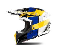 Airoh Aviator 3 Monarch Casco da motocross, blu/bianco/giallo, Taglia XL (61/62)