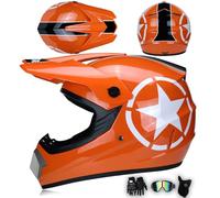 Casco Cross E off-Road Uomo Donna ECE Casco da Motocross Casco da Motocicletta Fuoristrada Integrale con Occhiali Guanti Maschera, per ATV Downhill Offroad BMX MTB Scooter,Orange-L