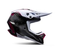 FOX V3 RS Tactile Carbon Casco da motocross, bianco/rosa/nero, Taglia M