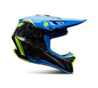 FOX V3 RS Tactile Carbon Casco da motocross, blu/giallo/nero, Taglia L